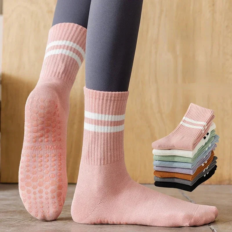 Non-Slip Yoga Socks - Cotton, Mid-Tube, Breathable Fitness Socks