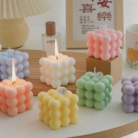 Handmade Scented Bubble Cube Candle - Aromatherapy Soy Wax