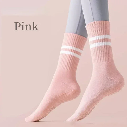 Non-Slip Yoga Socks - Cotton, Mid-Tube, Breathable Fitness Socks